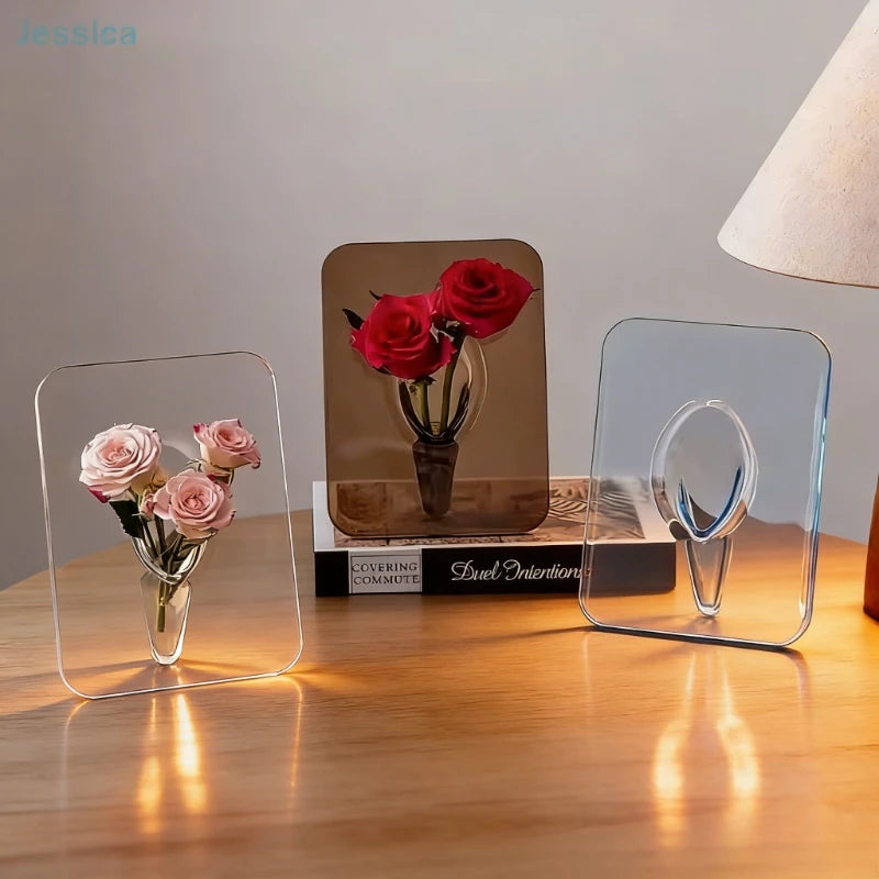 Clear Acrylic Photo Frame Vase for Desk & Shelf Display