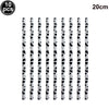 A set of ten cow print number foil balloons, 20cm long, for farm-themed parties.
