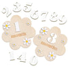A set of wooden monthly milestone cards showing numbers 1 through 9 and the word months on cloud shapes.