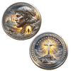 A commemorative coin featuring Jesus Christ with a crown of thorns and the inscription In God We Trust and He Is Risen