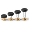 A set of black and silver adjustable bed stabilizers or furniture mounts.