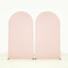 A seamless, pale pink stretchable arch backdrop cover used for party and event decoration.