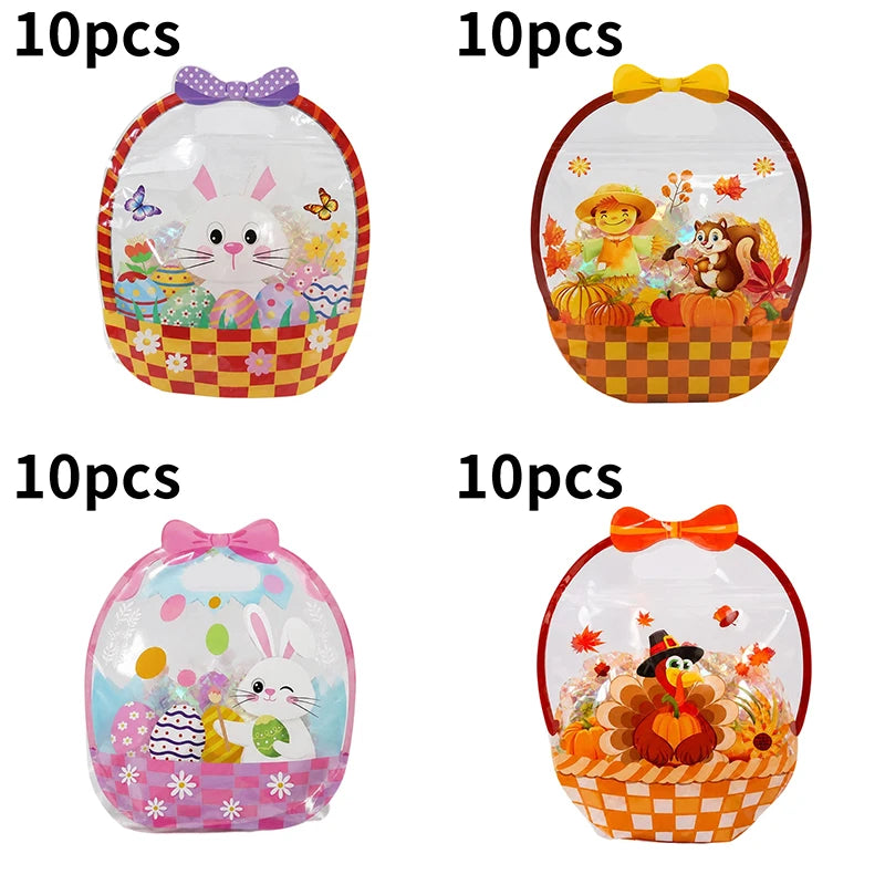 A set of 10 Halloween pumpkin witch treat bags featuring cute animal and seasonal designs.