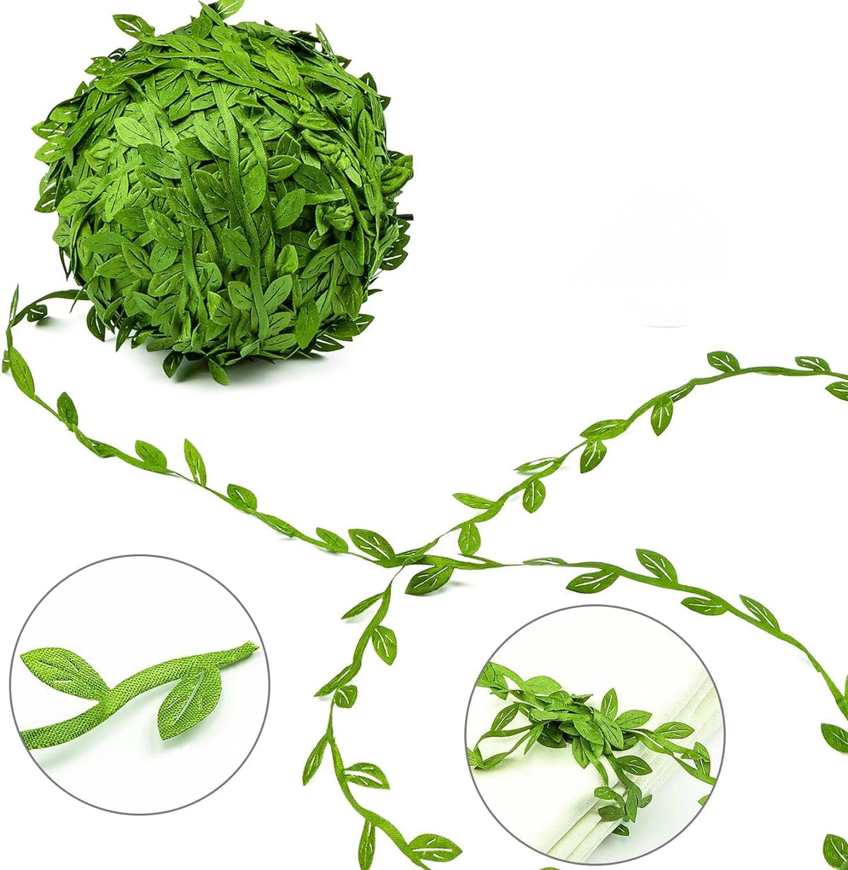 A ball of artificial green climbing vine leaves and a separate trailing vine branch.