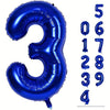 A large dark blue foil number balloon shaped like the number 3 for party decor.
