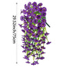 A vertical display of purple silk morning glory vine hanging flowers used for home decor.