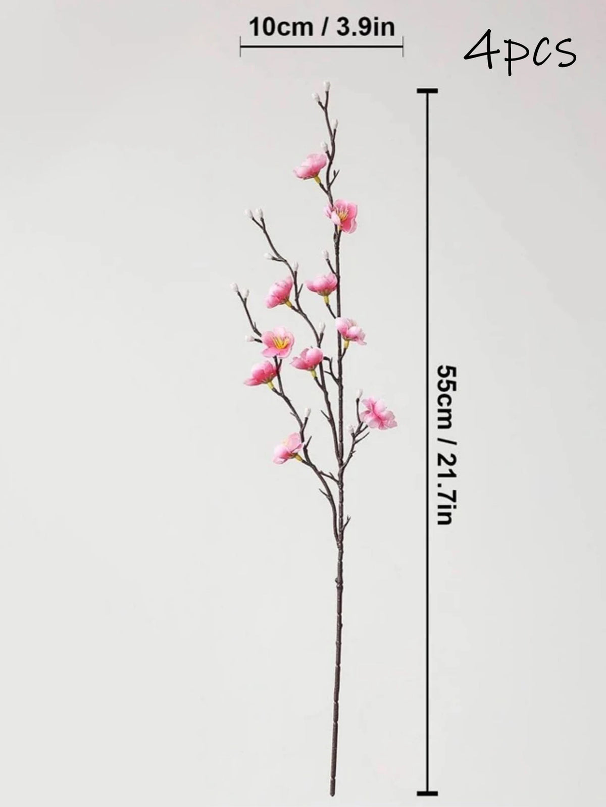 Cuatro ramas de flor de ciruelo artificial con flores rosas en un tallo oscuro, de 55 cm de largo.