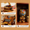 A set of vintage home building blocks featuring a gramophone and an Earth globe model.
