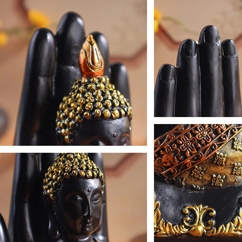 Palm-Sized Buddha Hand Sculpture with Gold Headpiece