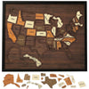 Holz-USA-Landkarte Puzzle mit Staaten und Regionen, begleitet von verschiedenen Holzstickern.