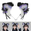 Pair of black and purple faux fur fox ears headband for cosplay and themed parties