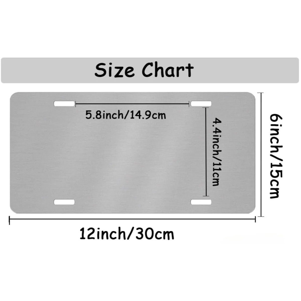 Size chart for a rectangular metal license plate sign measuring 12 inches by 6 inches.