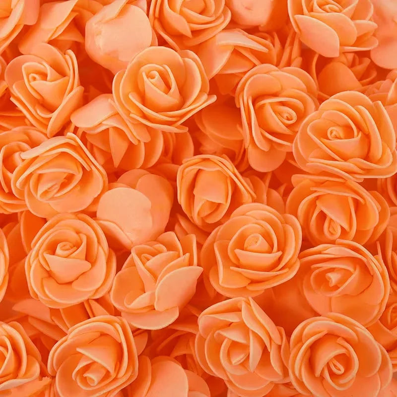 Bulk pack of realistic orange foam rose flowers for weddings and events