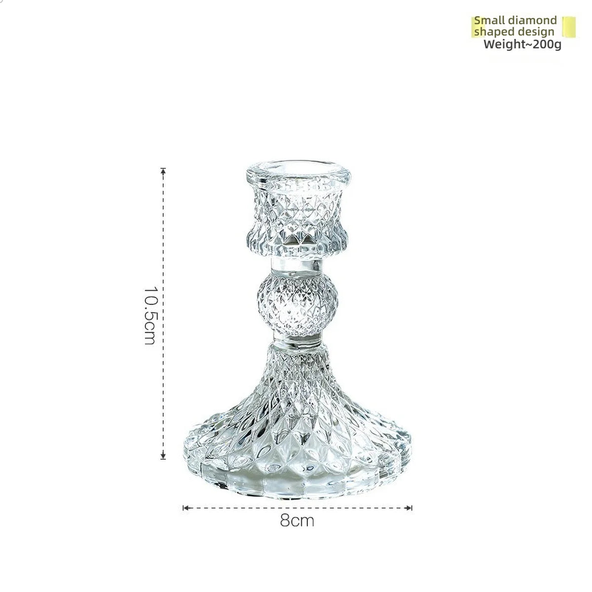 Elegant clear glass pillar candle holder with a diamond-shaped design