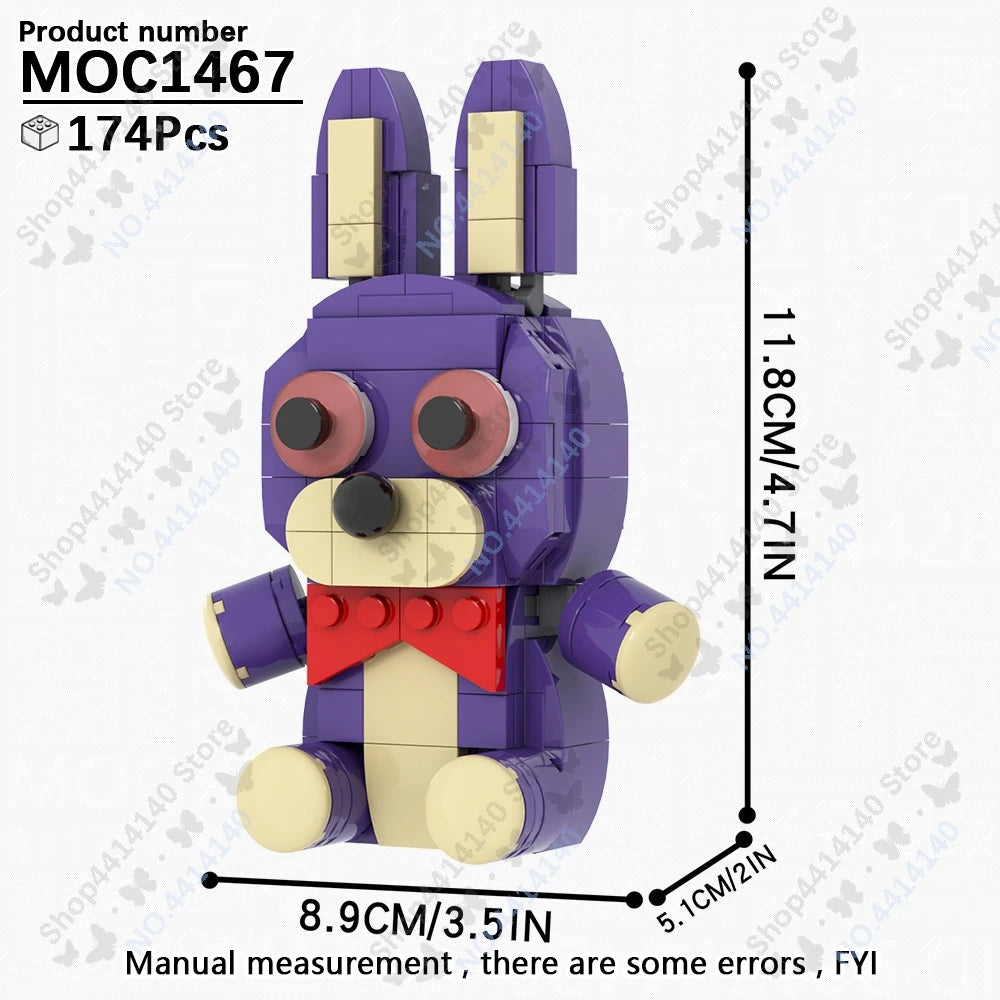 A purple and tan building block model of a bear character, the MOC1467 set.