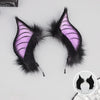 Pair of black faux bat ears with purple accents for cosplay and performance