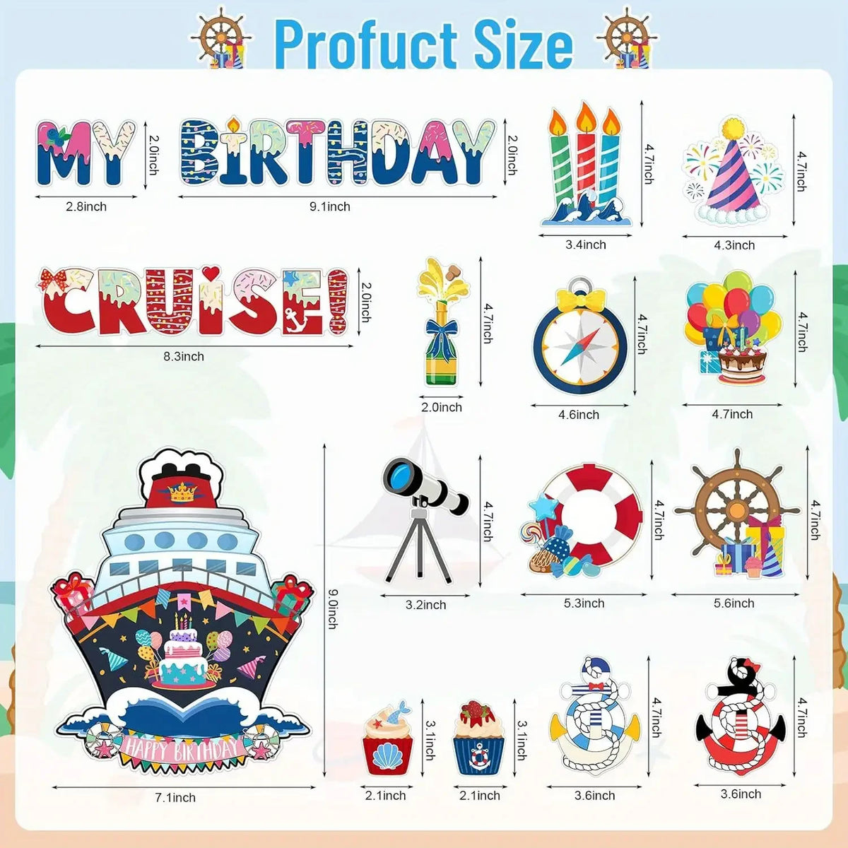 A colorful set of 16 nautical magnets featuring various captain and ship designs for a birthday theme.