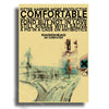 Poster featuring text and abstract watercolor-style cityscape in muted green and beige tones.