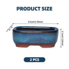 A ceramic succulent planter in a blue-green color shown with dimensions and two pieces.