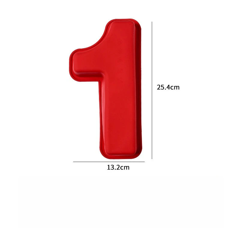 Rotes Silikon-3D-Zahlkuchenform mit der Ziffer eins.
