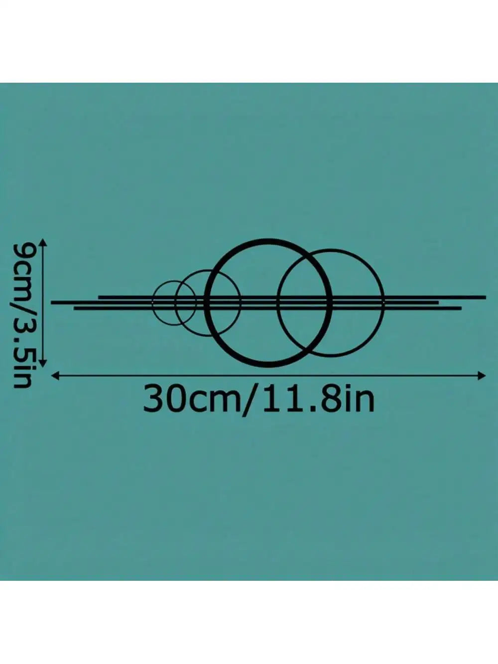 A diagram showing the dimensions of a metal prayer cross wall art piece, measuring 9cm/3.5in in height and 30cm/11.8in in wid