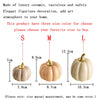 Three sizes of elegant ceramic pumpkin figurines in natural tones, available in small, medium, and large.