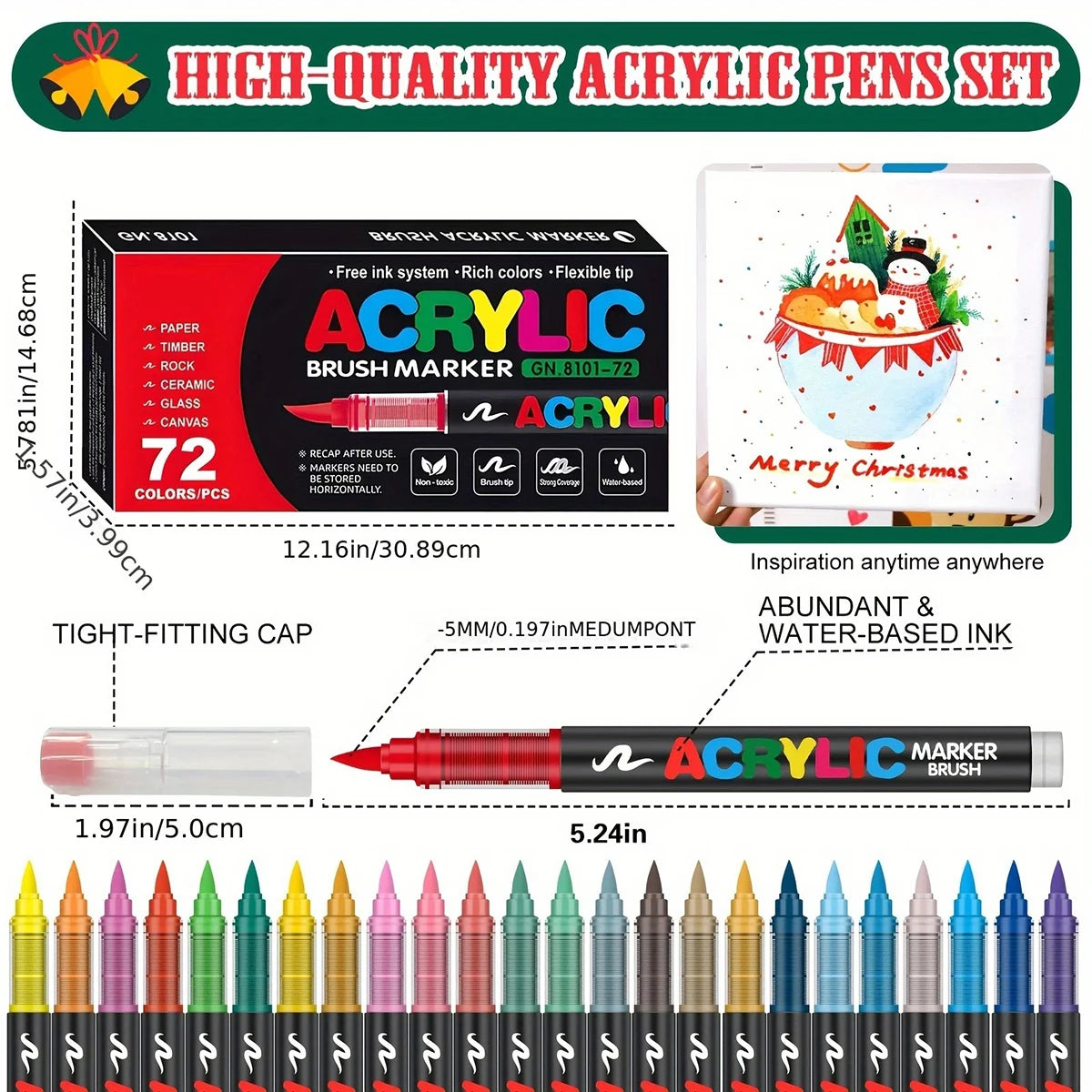 72-Color Acrylic Paint Pen Set with Brush Tips