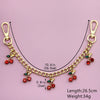 Gold chain necklace featuring red cherry charms and glass stones, measuring 26.5 cm long and weighing 34g.