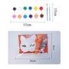 A kit containing various colored paints and a white mask template for DIY party craft