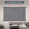 An 84-inch 16:9 punch-free wall screen is shown mounted on a wall, with dimensions marked.