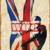 Placa vintage con silueta estilizada de la bandera Union Jack.