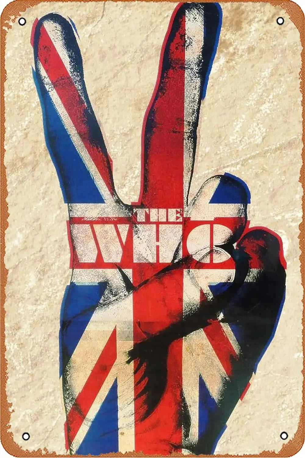 Placa vintage con silueta estilizada de la bandera Union Jack.
