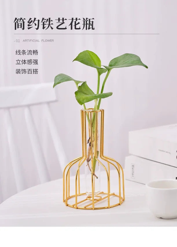 Handcrafted Iron Hollow Vase for Flower Arrangements