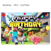A colorful cartoon birthday party decoration kit featuring characters, balloons, and themed elements.