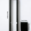 A vertical black wooden frame for a wall shelf with a rectangular cutout and a square mounting piece.