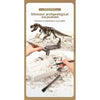 A dinosaur excavation kit showing a dinosaur model and tools used for archaeological simulation.