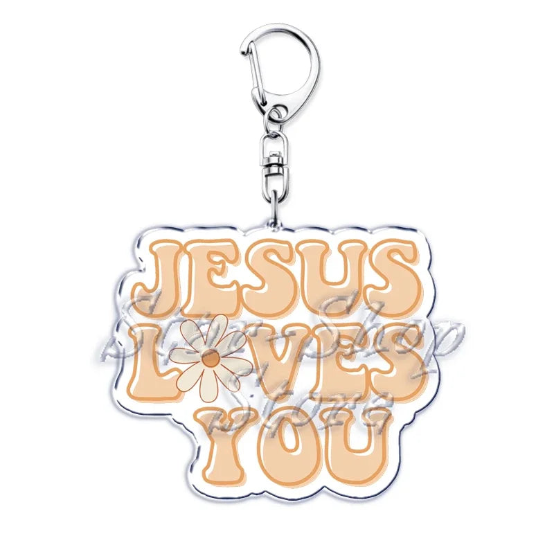 Silberner Acryl-Anhänger mit der Gravur "Jesus liebt dich".
