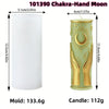 A mold for a Chakra-Hand Moon pillar candle featuring celestial and mystical symbols.