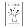 Black and white line art drawing of a palm tree titled L'Arbre