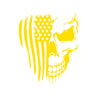 A yellow skull design featuring the American flag pattern and stripes.