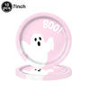 A pink ghost Halloween party tableware set consisting of ten 7-inch plates.