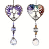 Rainbow crystal tree of life sun catcher featuring multicolored crystals in a heart shape