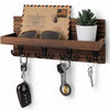 A rustic wooden key holder organizer displaying sunglasses and various keys.