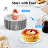 A stack of silver embossed charger plates is shown next to a strawberry cupcake, demonstrating easy storage.