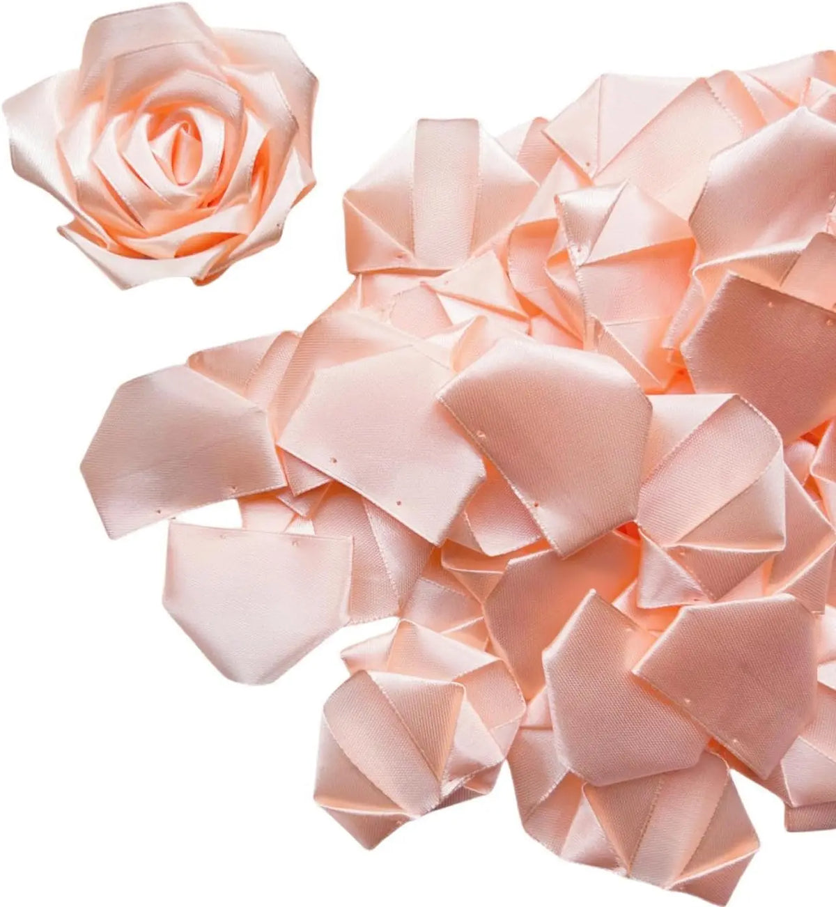 Pink satin ribbon rose petals cut into various shapes for DIY flower bouquets