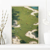 Vintage green minimalist golfers canvas wall art featuring a scenic golf course landscape.
