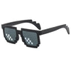 Black pixel mosaic sunglasses with a retro digital style and UV400 protection