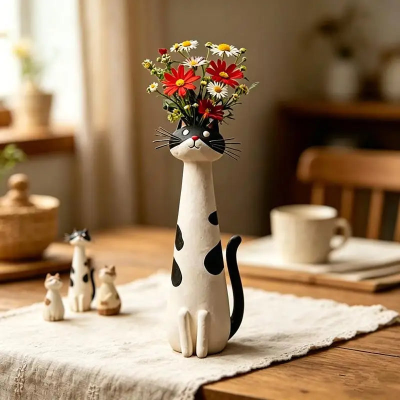 Cute Cat-Shaped Resin Vase for Home Decor