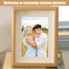 A wooden photo frame displaying a portrait of a couple embracing.