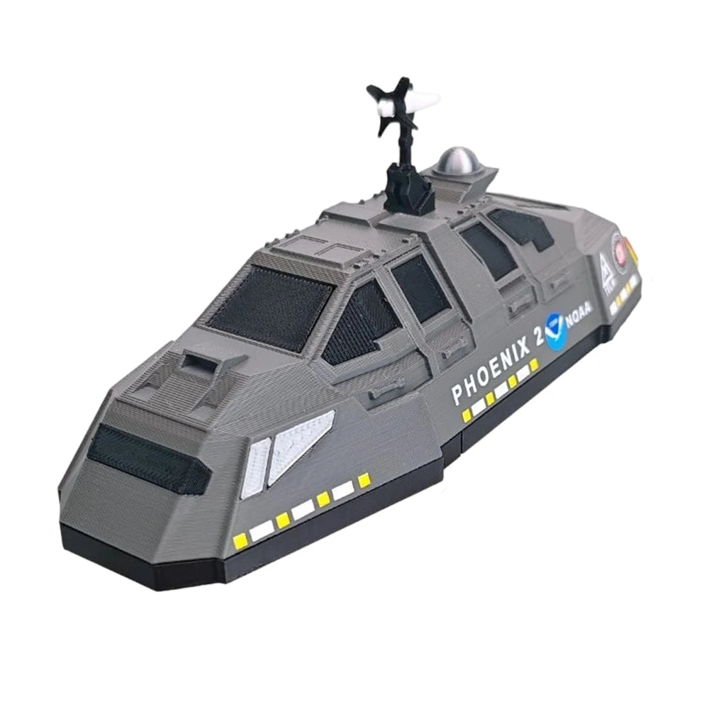 A gray 3D printed display model of a Phoenix 2 Nomad vehicle with a sensor mast.